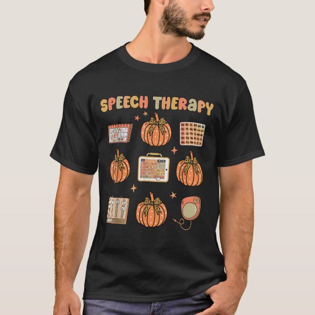 Retro Speech Therapy Slp Fall Pumpkin Speech Thera T-Shirt (Front)