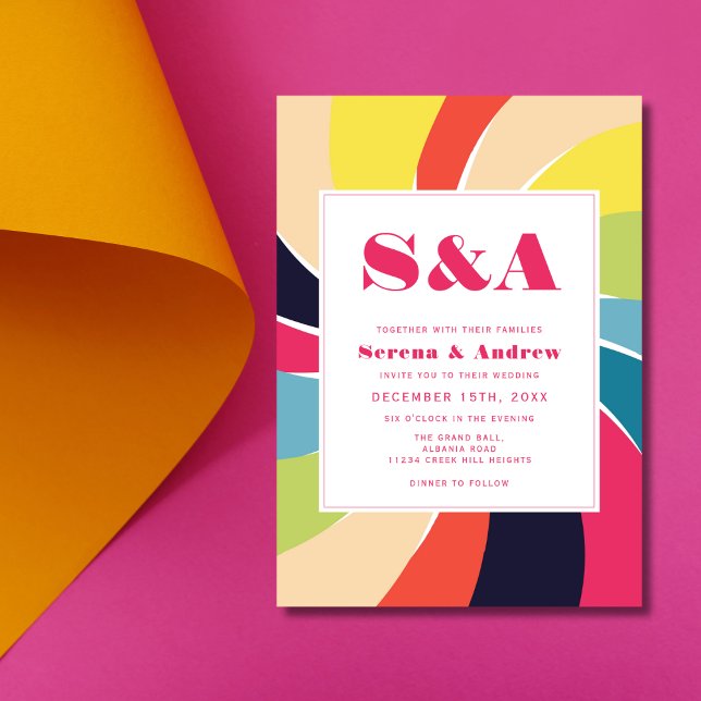 Retro Spiral Bold Abstract Art Colourful Wedding Invitation (Creator Uploaded)