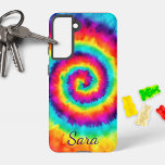 Retro Spiral Rainbow Tie Dye Signature  Samsung Galaxy Case<br><div class="desc">Bright and cheery this retro style spiral rainbow tie dye cell phone case will brighten your day! Personalise it with your desired name or initials.</div>
