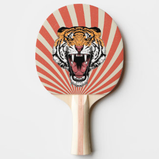 Retro Spiral Tiger Mascot Ping Pong Paddle