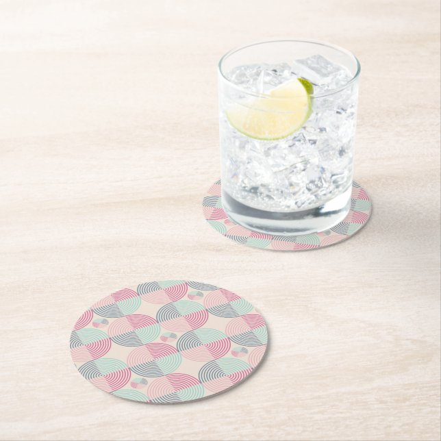 Retro Spiral Vibes Round Paper Coaster (Insitu)