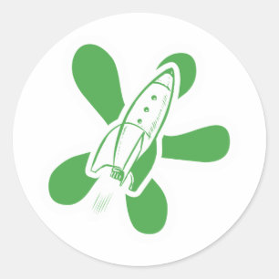 Retro Splat Rocket White Green Classic Round Sticker