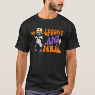 Retro Spooky And Feral Funny Racoon Halloween Spo T-Shirt