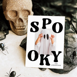 Retro Spooky Black and White Photo Halloween Holiday Card