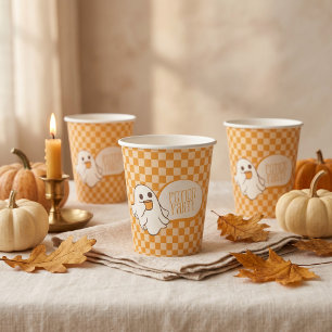 Retro Spooky Cute Ghost Halloween Paper Cups