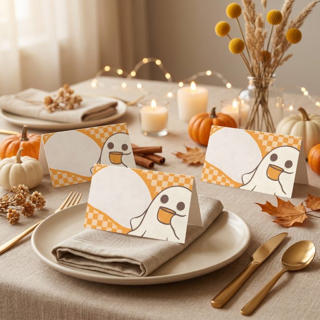 Retro Spooky Cute Ghost Halloween Place Card (Retro Spooky Cute Ghost Halloween Place Card)