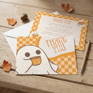 Retro Spooky Cute Ghost Halloween Thank You Card