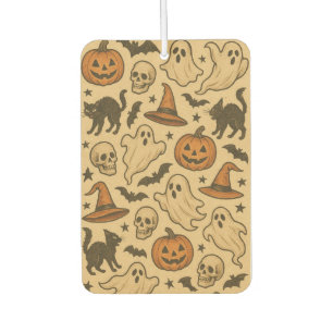 Retro Spooky Icons on Cream Background Car Air Freshener
