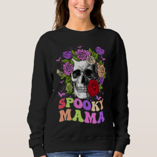 Retro Spooky Mama Skull Women Flower Mom Skeleton  Sweatshirt