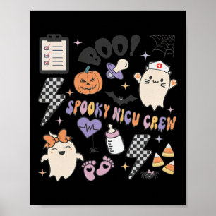 Retro Spooky Nicu Nurse Halloween Cute Pumpkin Gho Poster