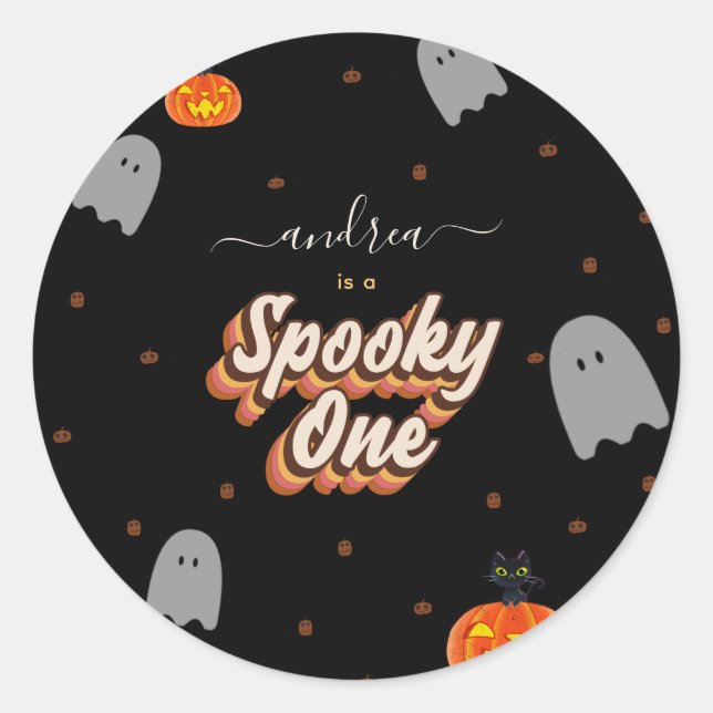 Retro Spooky One 1st Halloween Birthday Party  Classic Round Sticker (Front)