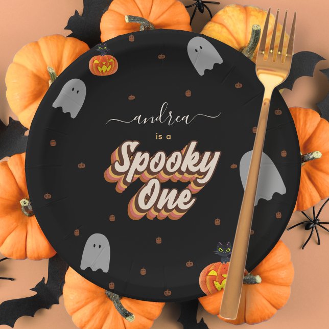 Retro Spooky One 1st Halloween Birthday Party Paper Plate (Creator Uploaded)