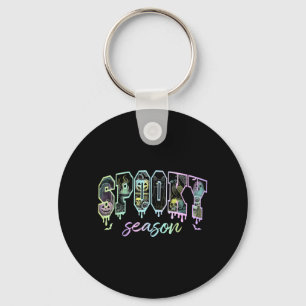Retro Spooky Season Black Cat Ghost Pumpkin Key Ring