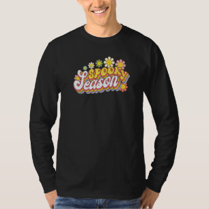 Retro Spooky Season Flowers Spooky Vibes Happy Hal T-Shirt