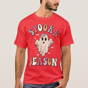 Retro Spooky Season Groovy Cute Ghost Halloween Sp T-Shirt