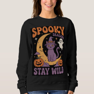 Retro Spooky Season Stay Wild Witch Cat Sweatshirt