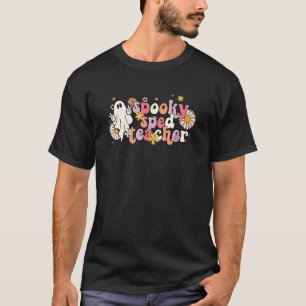 Retro Spooky Sped Teacher Floral Ghost Halloween S T-Shirt