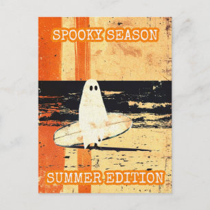Retro Spooky Summer Goth Ghost with Surfboard Postcard