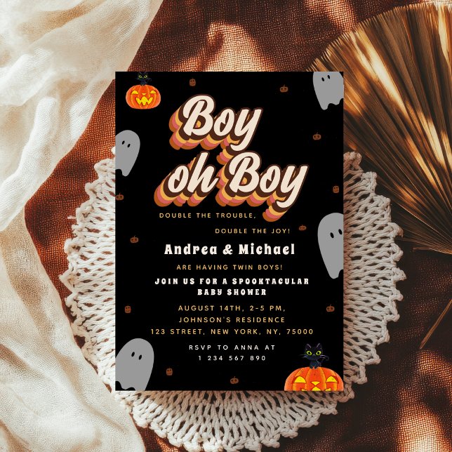 Retro Spooky Twins Halloween Ghosts Baby Shower Invitation (Creator Uploaded)