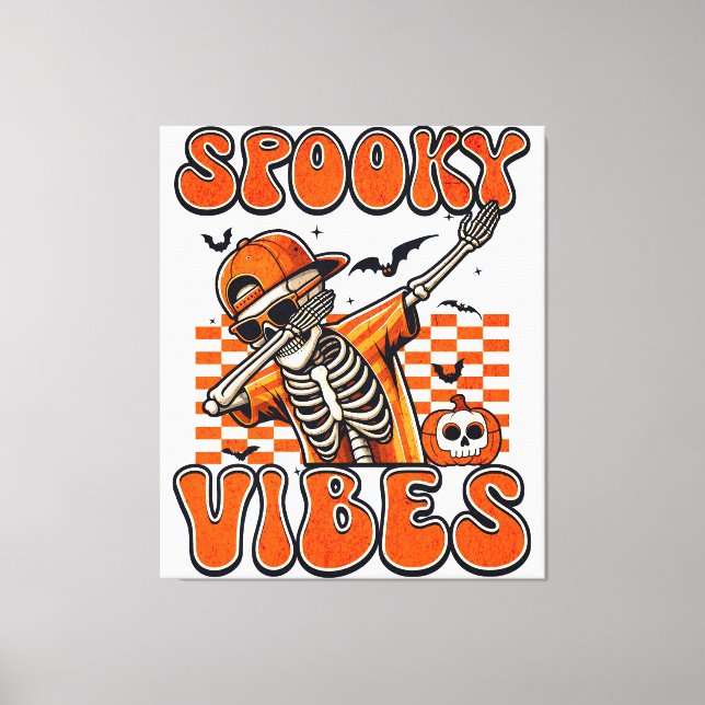 Retro Spooky Vibes Dabbing Skeleton Halloween Canvas Print (Front)