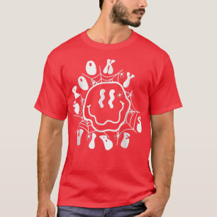 Retro Spooky Vibes Smile Face Spider Web Funny Hal T-Shirt