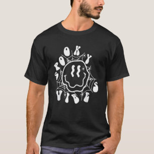 Retro Spooky Vibes Smile Face Spider Web  Hallowee T-Shirt