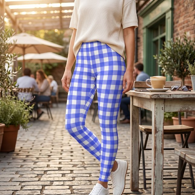 Retro Sport Chic Blue Chequered Leggings (Creator Uploaded)