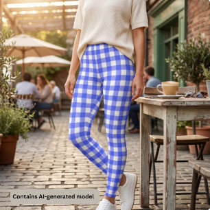 Retro Sport Chic Blue Chequered Leggings