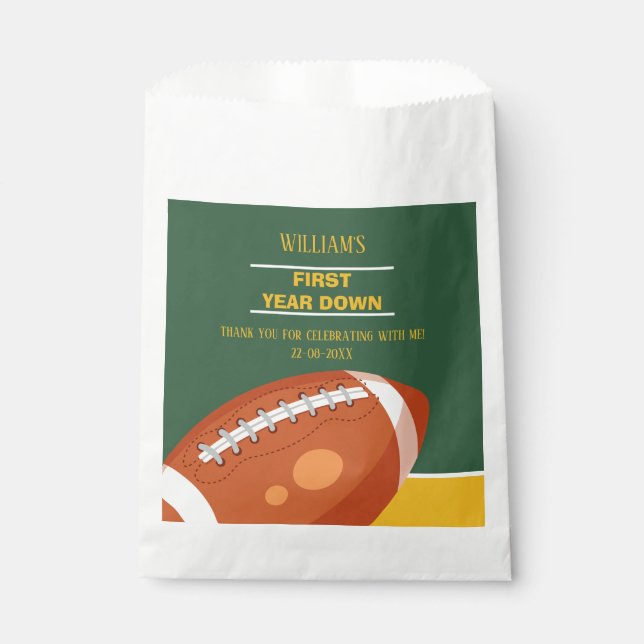 Retro Sport Football First Year Down Thank You Favour Bags (Front)