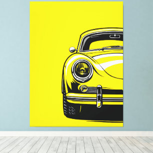 Retro Sports Car Front Pop Art Yellow Illustration Canvas Print