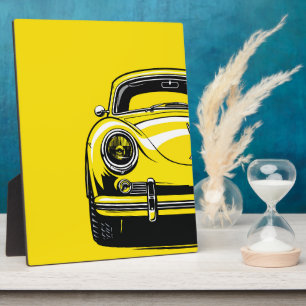 Retro Sports Car Front Pop Art Yellow Illustration Plaque