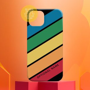 Retro Sporty stripes rainbow with name black