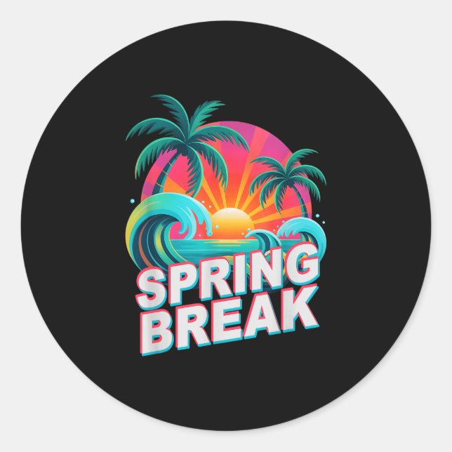Retro spring break beach trip vacation cruise classic round sticker (Front)