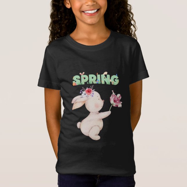 Retro Spring Bunny with Tulip Graphic Tee (Front)