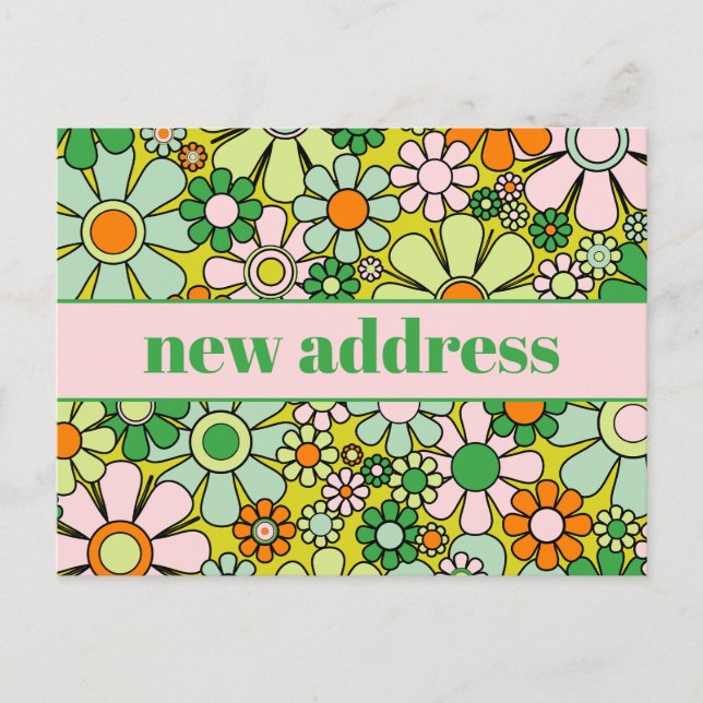 Retro Spring Floral New Address Postcard (Front)