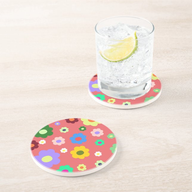Retro Spring Flower Coaster – Vintage Floral Drink (Side)