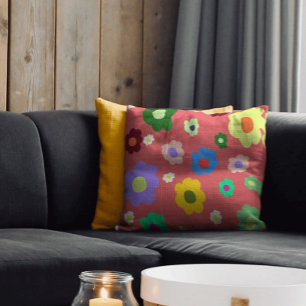 Retro Spring Flower Colourful Floral Home Decor Cushion