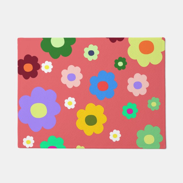 Retro Spring Flower Vintage Floral Entry Rug (Front)