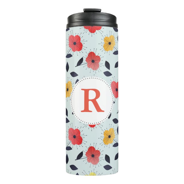 Retro Spring Flowers with Initial Thermal Tumbler (Front)