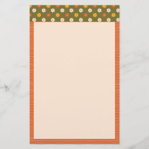 Retro Spring Hand Drawn Floral Striped Vertical Stationery