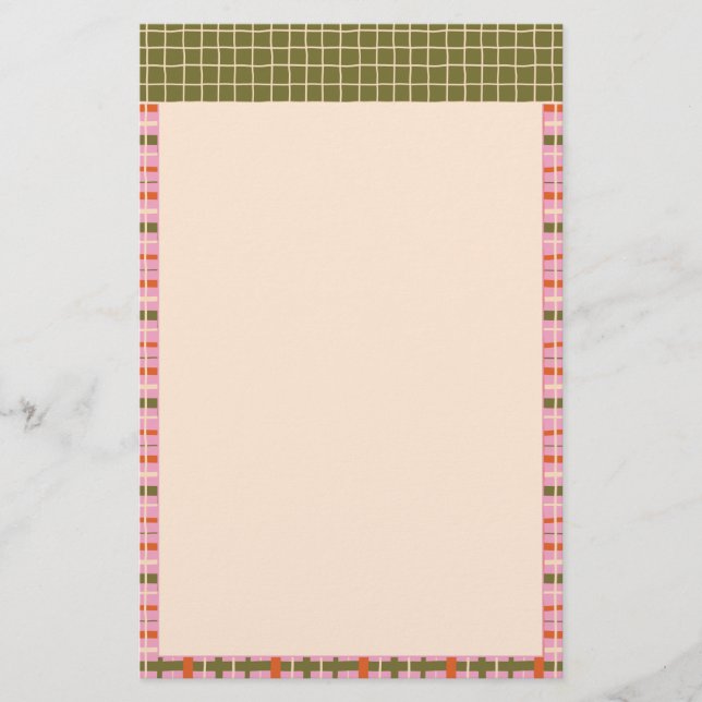 Retro Spring Hand Drawn Plaid and Grid Vertical Stationery (Front)