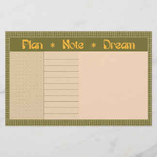 Retro Spring Hand Drawn Plan and Dream Green Grid Stationery