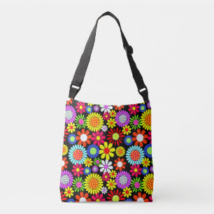 Retro spring hippie flower power crossbody bag