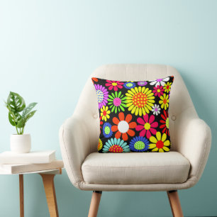 Retro spring hippie flower power cushion