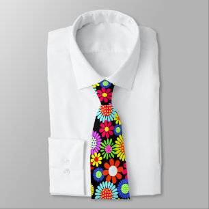Retro spring hippie flower power tie