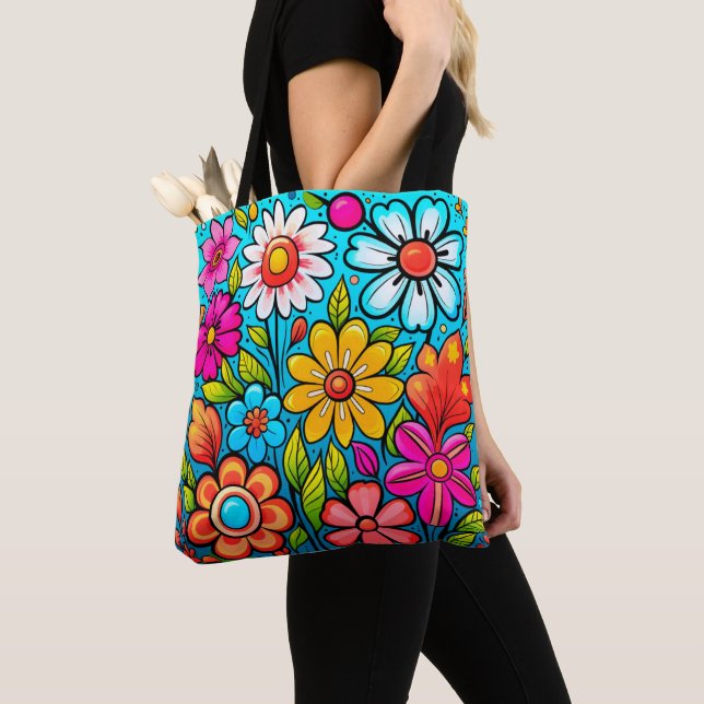Retro spring hippie flower power  tote bag (Close Up)