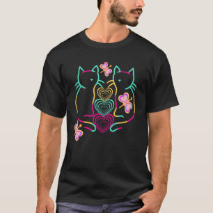 Retro Spring Summer Cats Cats Hearts Butterfly 80s T-Shirt