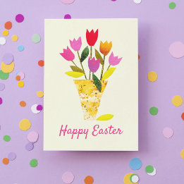 Retro Spring Tulips Hand-Illustrated Floral Easter Holiday Card