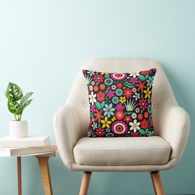 Retro spring wildflowers pattern cushion (Chair)