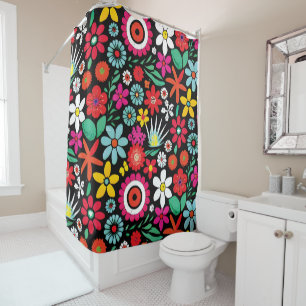 Retro spring wildflowers pattern shower curtain